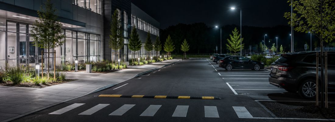 parking d'entreprise de nuit